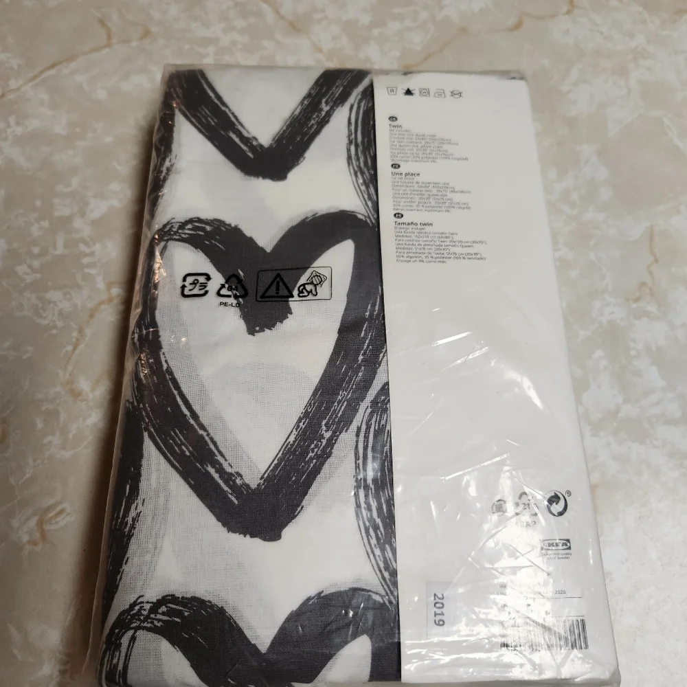 Ikea LYKTFIBBLA Twin Duvet Cover W Pillowcase Set Hannah Wilcox dark Grey Hearts